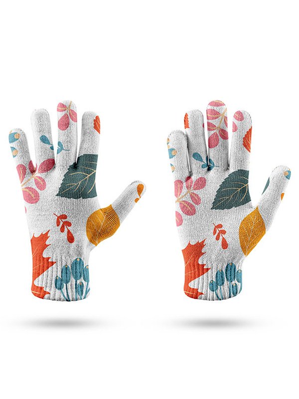 Bohemian Leaf Pattern Five Finger Gloves Daily Commuting Outdoor Accessories