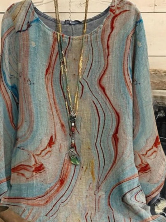 Plus Size Casual Crew Neck Printed Long Sleeve Top