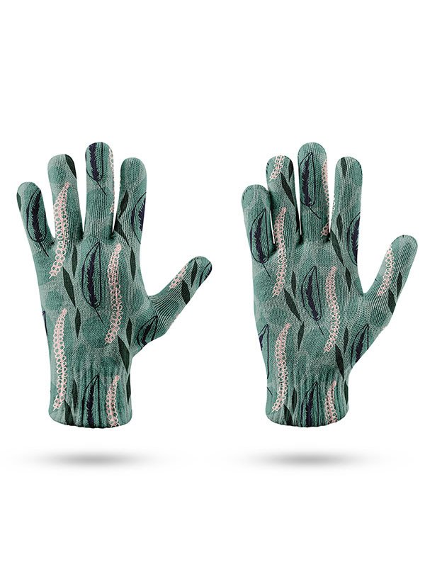 Bohemian Leaf Pattern Five Finger Gloves Daily Commuting Outdoor Accessories