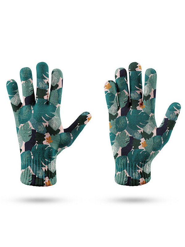 Bohemian Leaf Pattern Five Finger Gloves Daily Commuting Outdoor Accessories