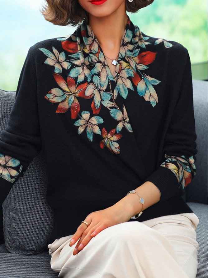 Floral Regular Fit Casual V Neck Top