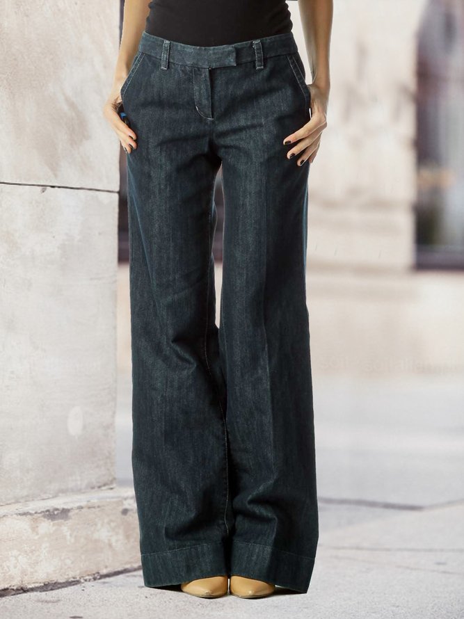 Denim Plain Loose Casual Jeans