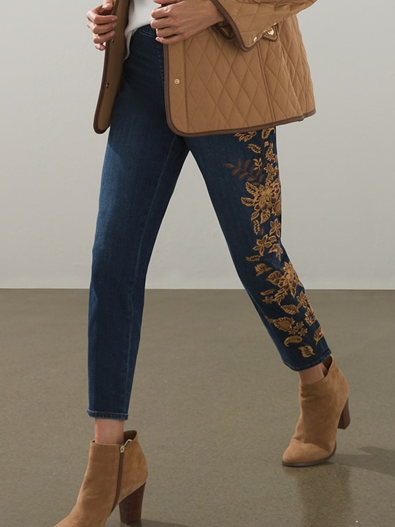 Denim Casual Floral Regular Fit Jeans