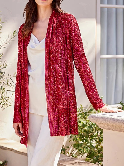 Glitter Casual Loose Other Coat