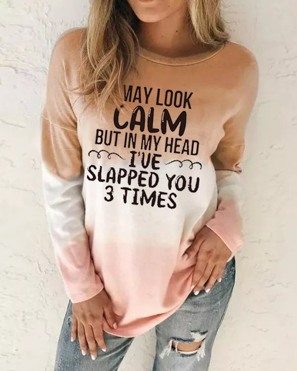 Casual Gradient Letter Print Crew Neck Knit Long Sleeve Sweatshirt