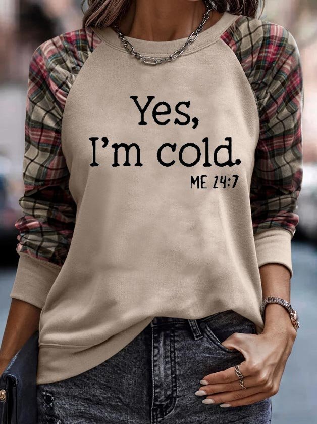 Yes, I'm Cold Plaid Round Neck Casual Sweater