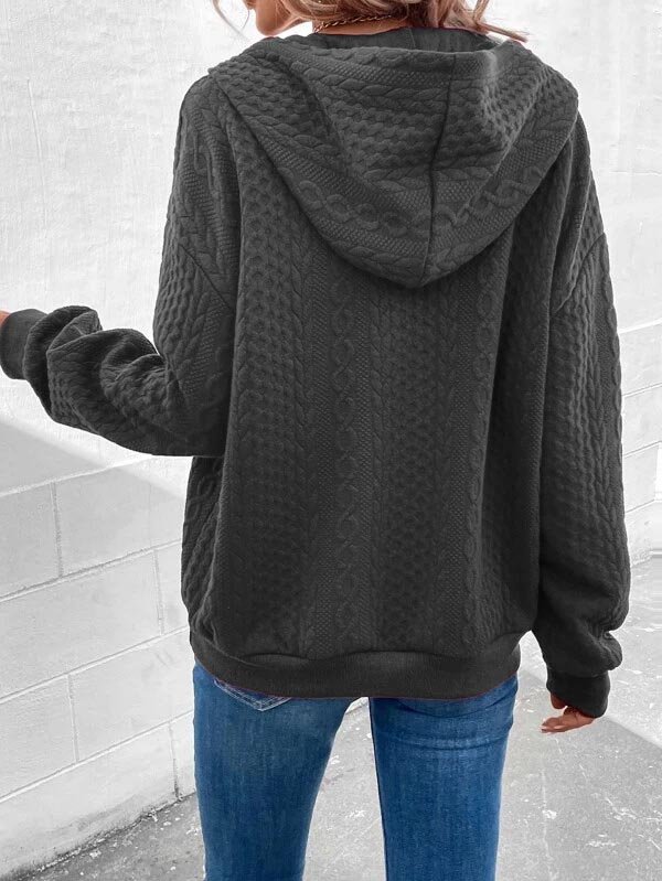 Knitted Jacquard Plain Casual Hooded Sweatshirt