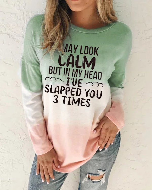 Casual Gradient Letter Print Crew Neck Knit Long Sleeve Sweatshirt