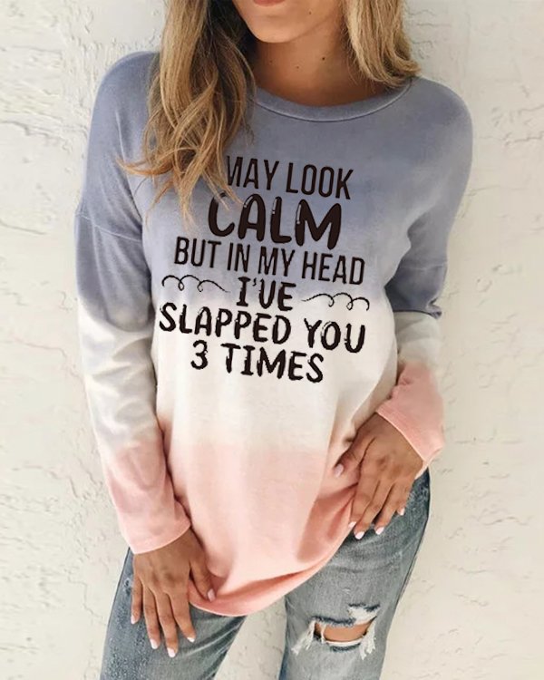 Casual Gradient Letter Print Crew Neck Knit Long Sleeve Sweatshirt