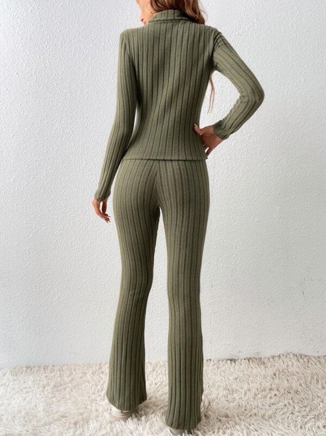 Regular Fit Plain Casual Turtleneck Two-Piece Set