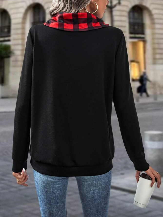 Asymmetrical Casual Plaid Sweatshirt
