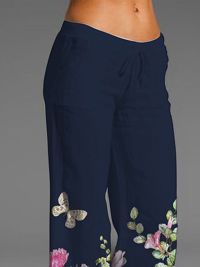 Loose Floral Casual Drawstring Pants
