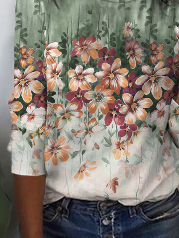 Casual Loose Crew Neck Floral T-Shirt