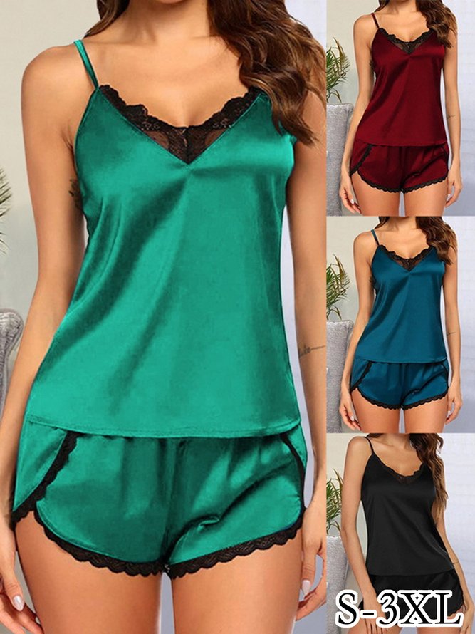 Sexy Lace Camisole Shorts Homewear Pajamas Set Plus Size