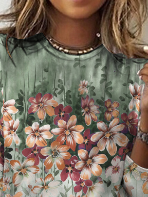 Casual Loose Crew Neck Floral T-Shirt