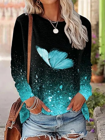 Butterfly Casual Loose Crew Neck T-Shirt