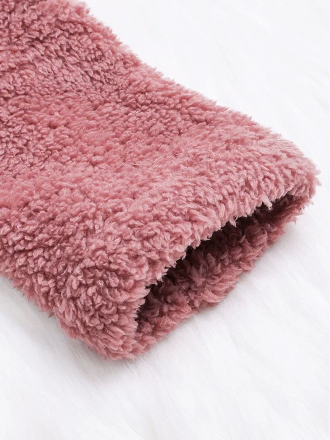 Women Cozy Fleece Hooded Fuzzy Asymmetrical Hem Button Teddy Bear Coat