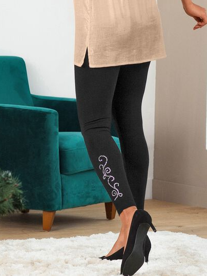 Floral  Tight Hot Drilling Casual Leggings