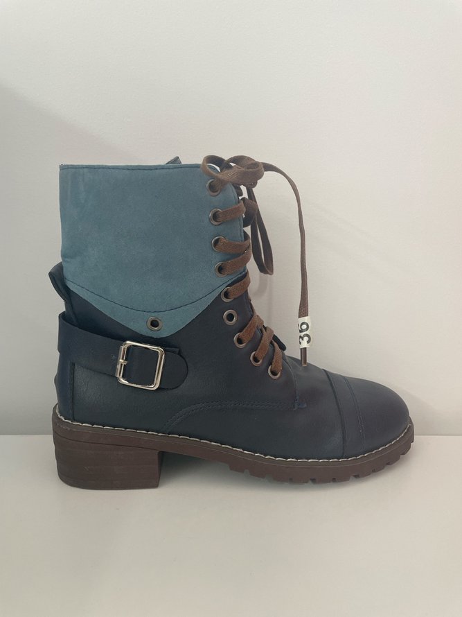 Retro Stitching Lace-up Zipper Boots