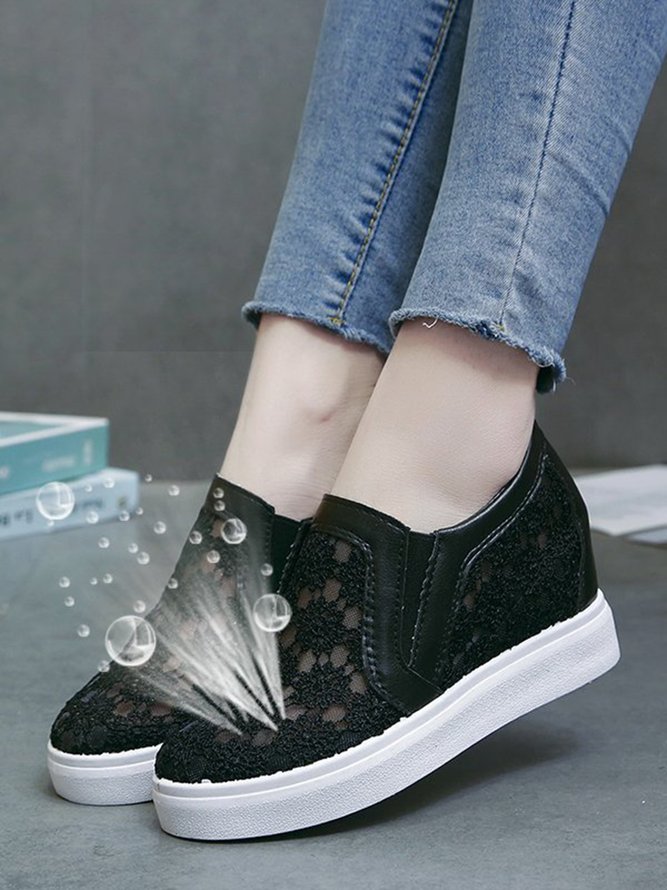 Flower Embroidery Detail Hidden Heeled Shoes