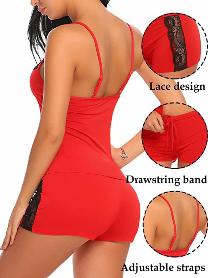 Valentine's Day Sexy Lace Tank Top Shorts Pajama Set Plus Size