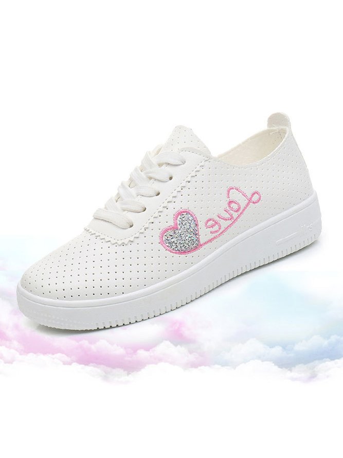 Love Embroidery Heart Pattern Breathable Soft Sole Skate Shoes