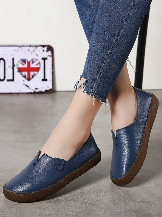 Solid Color Leather Soft Sole Casual Shoes