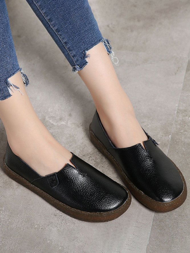 Solid Color Leather Soft Sole Casual Shoes