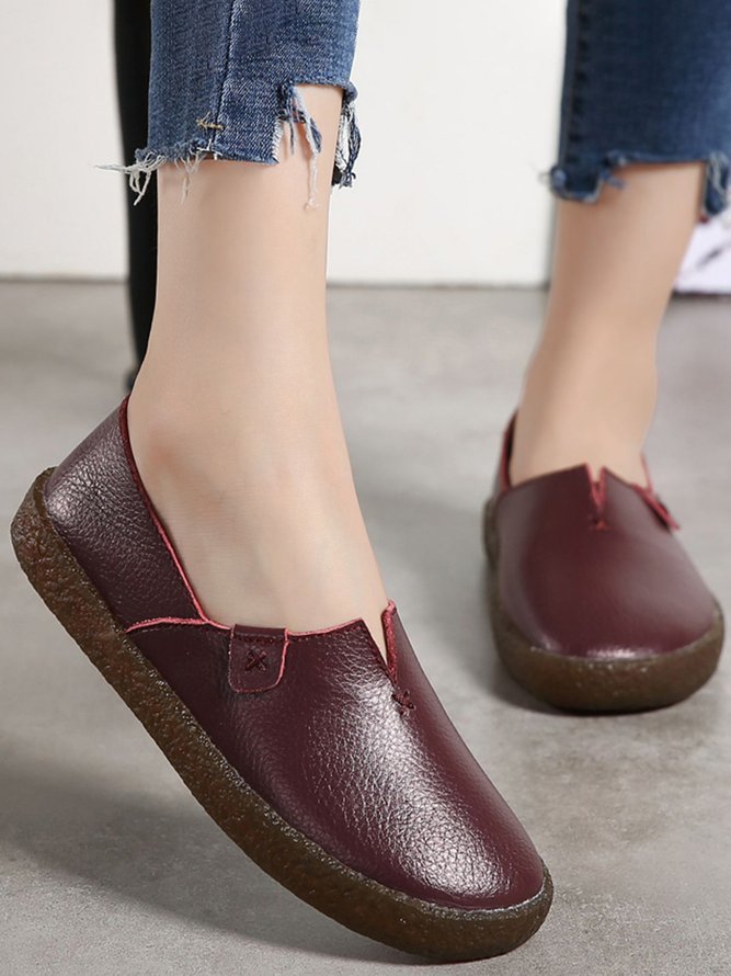 Solid Color Leather Soft Sole Casual Shoes