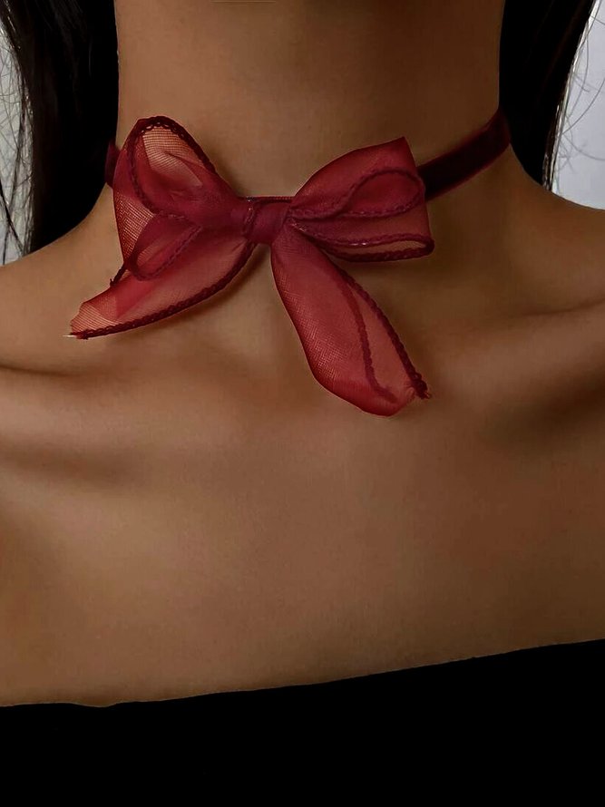 Red Velvet Bow Pattern Necklace Banquet Party Valentine's Day Christmas Wedding Decoration Jewelry
