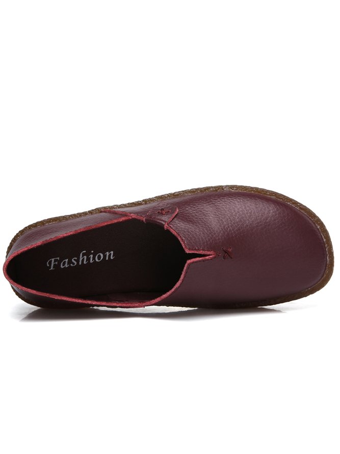 Solid Color Leather Soft Sole Casual Shoes