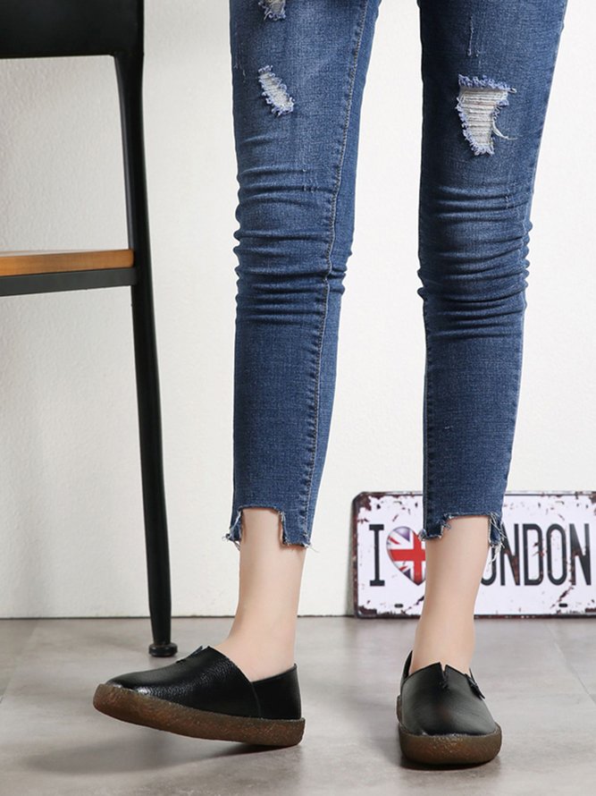 Solid Color Leather Soft Sole Casual Shoes