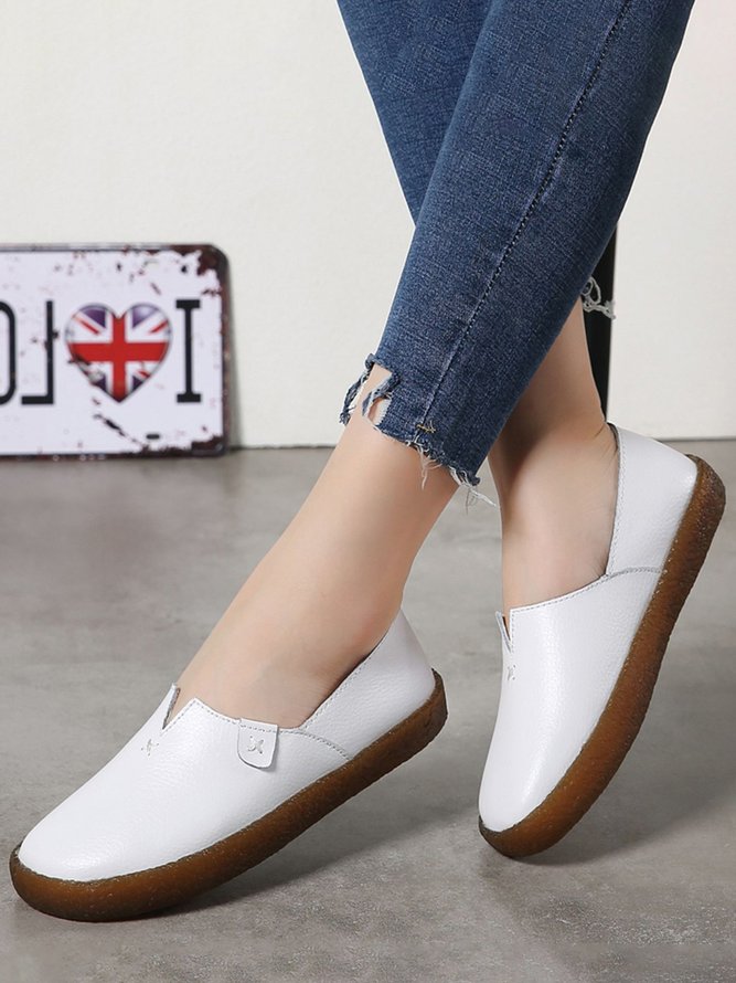 Solid Color Leather Soft Sole Casual Shoes