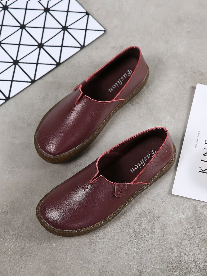 Solid Color Leather Soft Sole Casual Shoes
