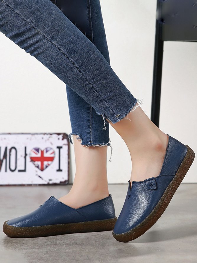 Solid Color Leather Soft Sole Casual Shoes