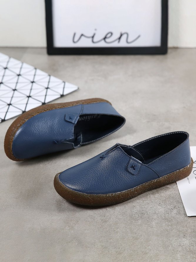 Solid Color Leather Soft Sole Casual Shoes