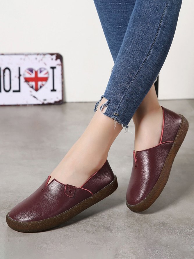 Solid Color Leather Soft Sole Casual Shoes