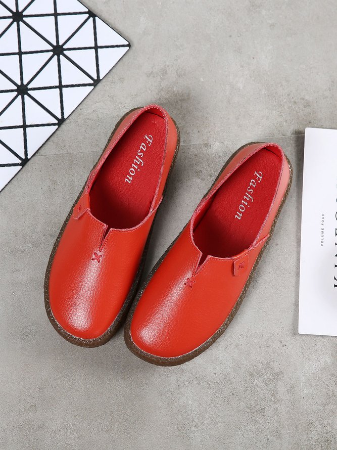 Solid Color Leather Soft Sole Casual Shoes