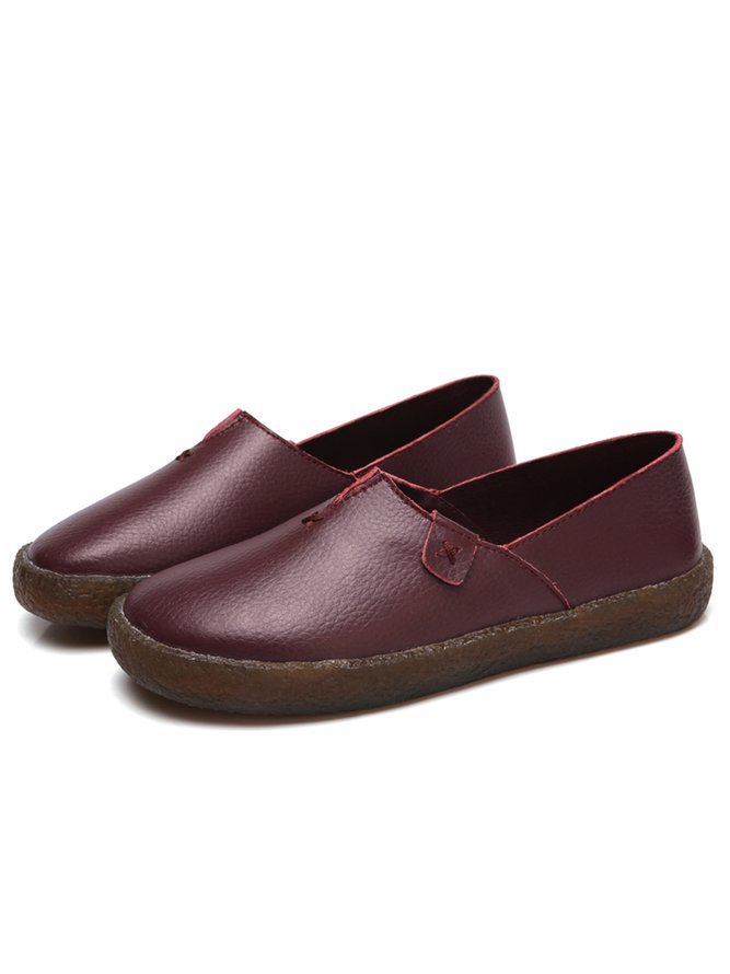 Solid Color Leather Soft Sole Casual Shoes