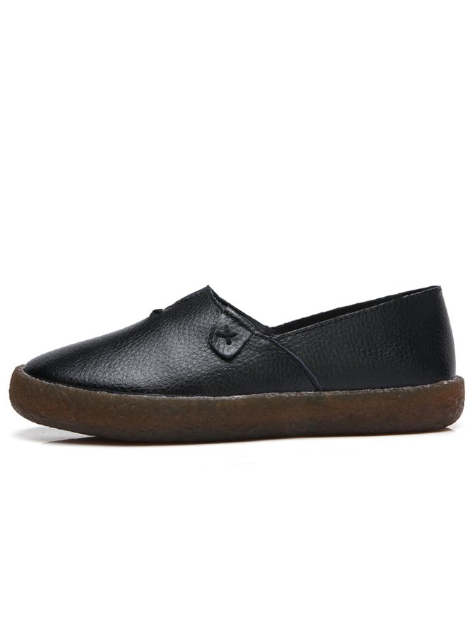 Solid Color Leather Soft Sole Casual Shoes