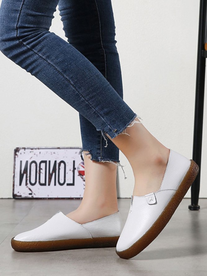 Solid Color Leather Soft Sole Casual Shoes