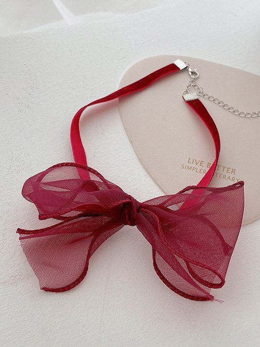Red Velvet Bow Pattern Necklace Banquet Party Valentine's Day Christmas Wedding Decoration Jewelry