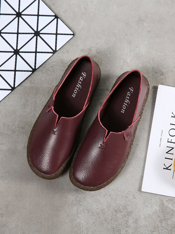 Solid Color Leather Soft Sole Casual Shoes