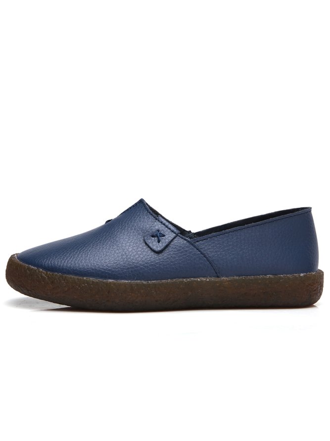 Solid Color Leather Soft Sole Casual Shoes