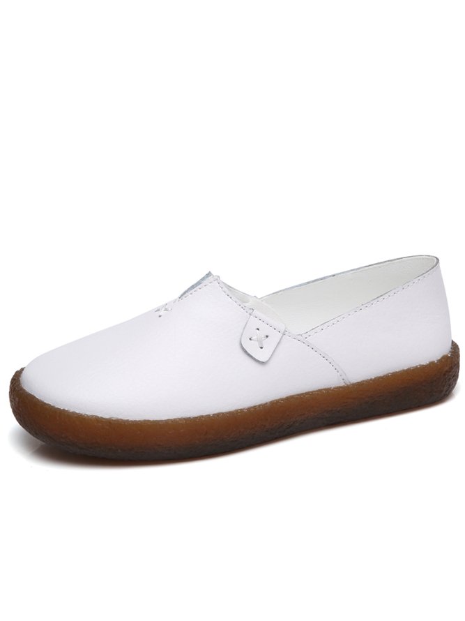 Solid Color Leather Soft Sole Casual Shoes