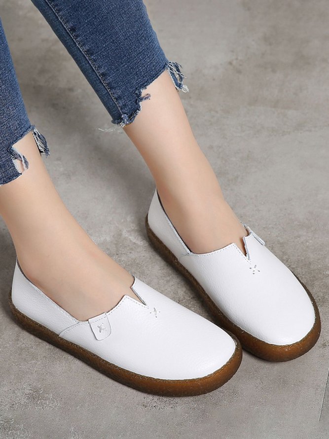 Solid Color Leather Soft Sole Casual Shoes