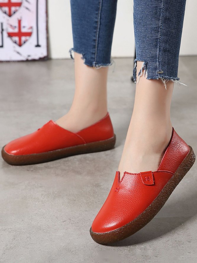 Solid Color Leather Soft Sole Casual Shoes