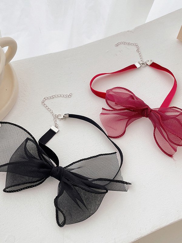Red Velvet Bow Pattern Necklace Banquet Party Valentine's Day Christmas Wedding Decoration Jewelry