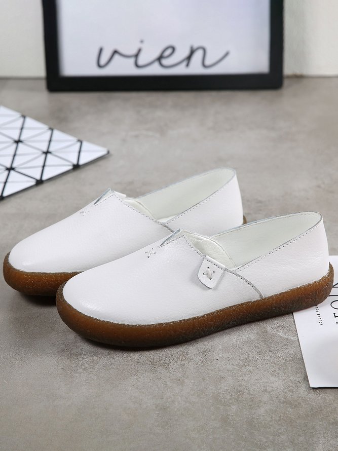Solid Color Leather Soft Sole Casual Shoes