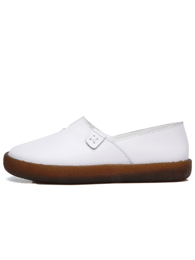 Solid Color Leather Soft Sole Casual Shoes